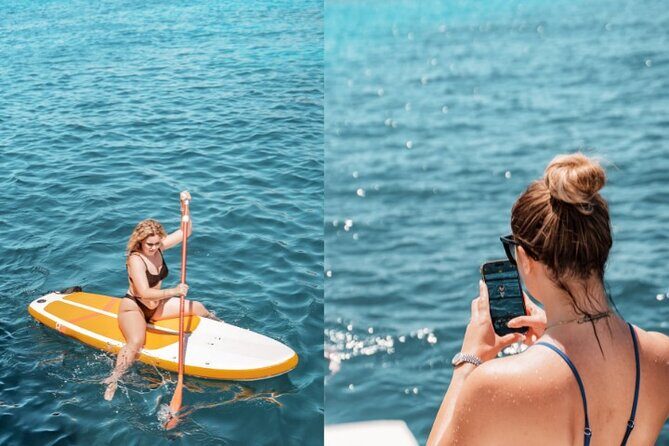 5 Hour Adults Ibiza Boat Trip + lunch, 6 drinks, SUP Boards & DJ - Towels, water shoes, and other small stuff that matters