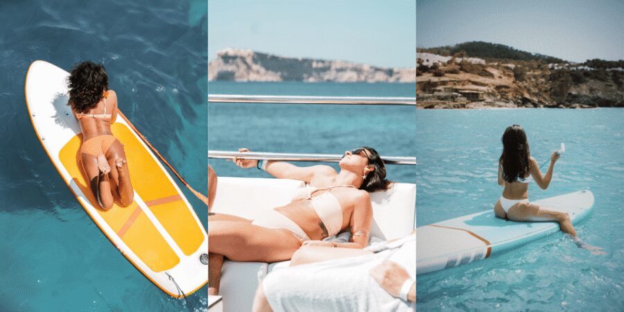 Ibiza: Adults-Only Cruise with Drinks, Food, Snorkel, and DJ - Cala Tarida on the Way: Snorkel, SUP, and Inflatables in Spectacular Water