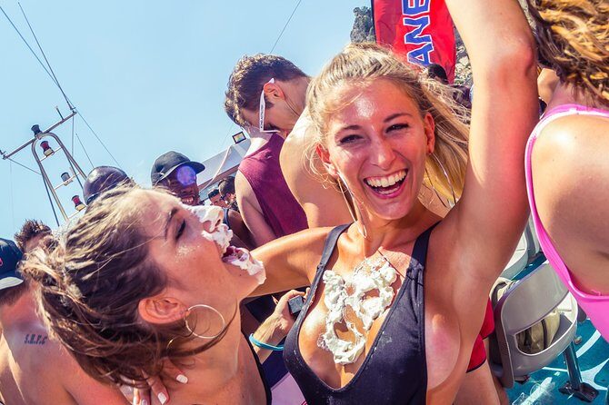 Ibiza Ocean Club Boat Party with 3 Hours Premium Drinks and DJ - The swim stop: clear water, a jumping board, and how conditions can change