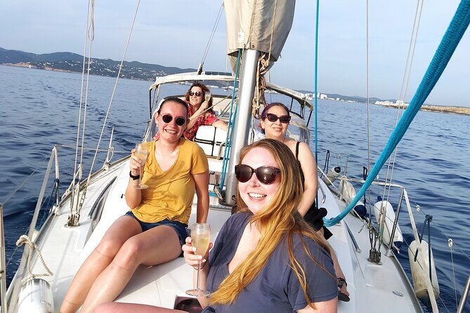 Ibiza sunset boat trip with appetizers and champagne, 6 guests - The water time: dinghy steps and a swim option (if conditions allow)